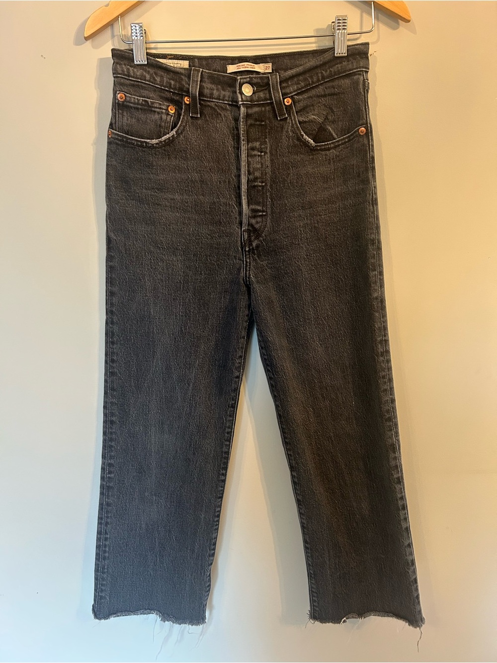Levi's Ribcage Straight Ankle Women's High-Rise Black Washed Denim Jeans 27